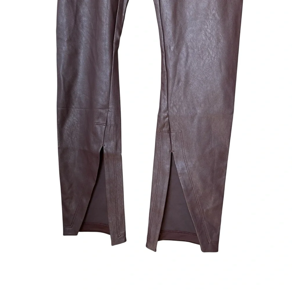 NWT Spanx Cherry Brown Chocolate Faux Leather Like Front Slit Pants Womens M - Picture 2 of 7